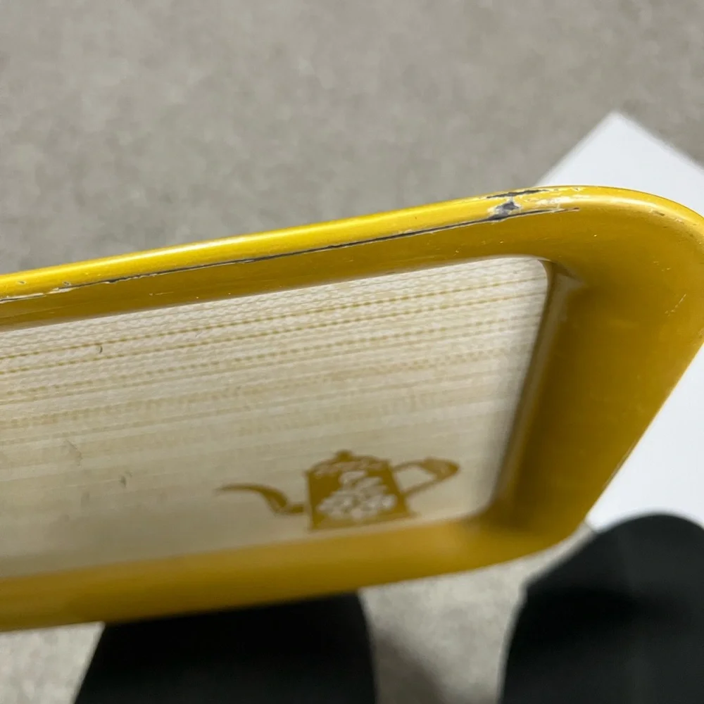 Vintage Metal Serving Tray Coffee Kettle Trivet Chicken‎ Design Yellow
